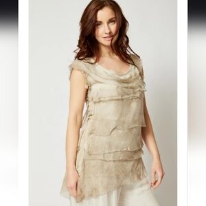 Italian 100% Silk  layered ruffle raw edge Tank top O/S EUC